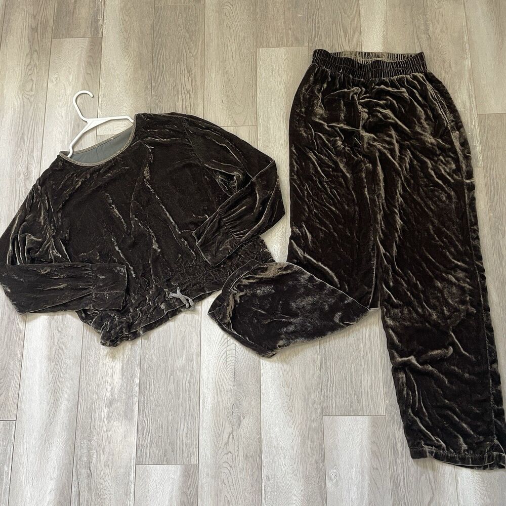 Starkx Velvet Set matching sweatshirt pull on pants womens Green (medium small)